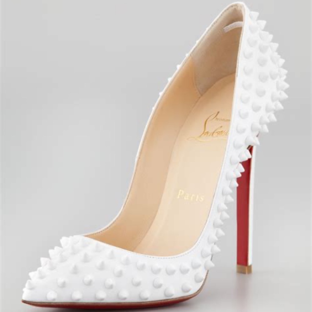 Christian Louboutin White Spike Leather Stiletto with Red Sole